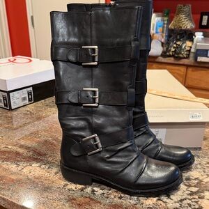 BCBGeneration Black Leathet Moto Boots with Buckles